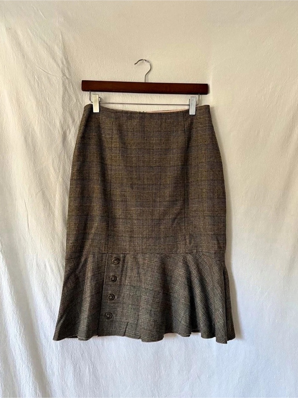 David Meister Plaid Flare Midi Skirt in Brown Size 4